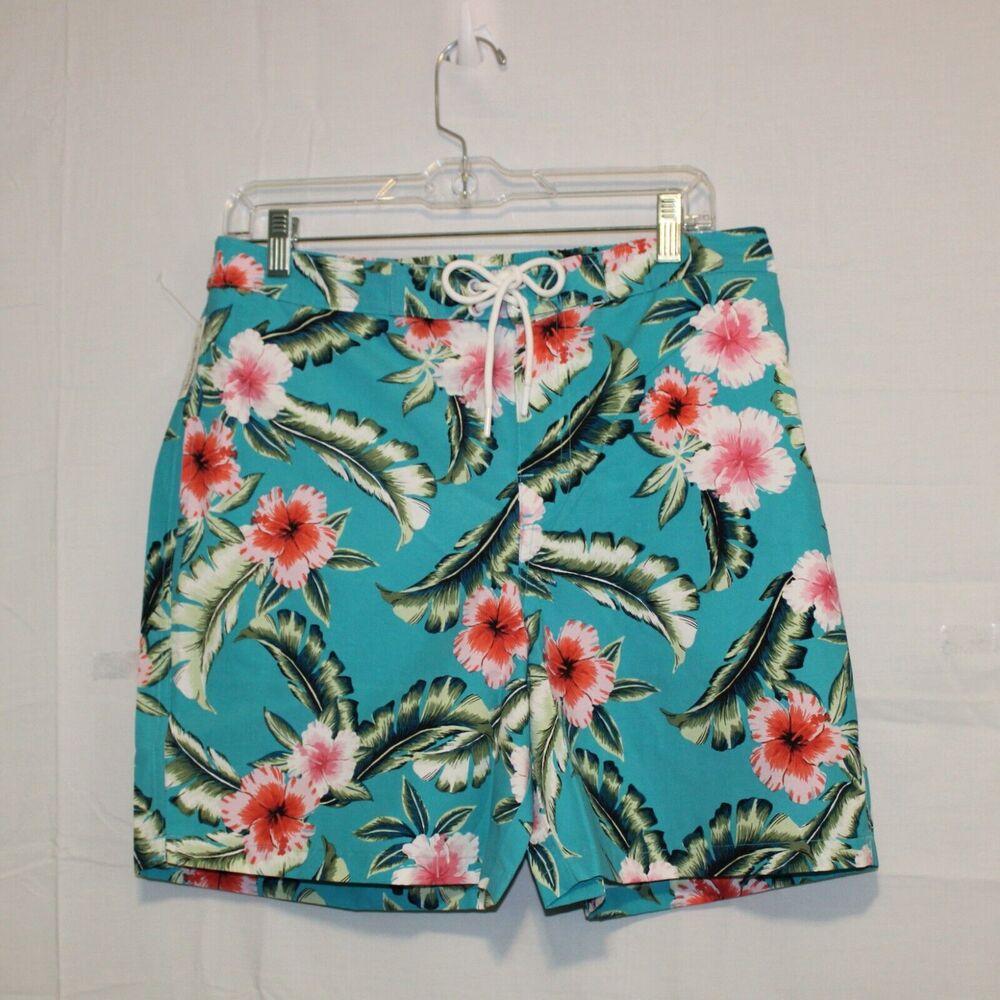 28 Palms Swim Beach Shorts Men's M / 33 Green Hawaiian Print Lace Tie Water NWT